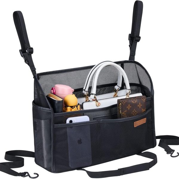 Car Net Pocket Handbag Holder Between Seats Back Storage Organizer Purse Holder for Console Front Seat Storage Barrier