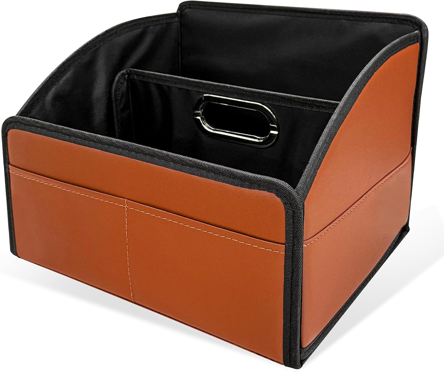 Leather Car Seat Organizer, Large Capacity Foldable Design, Metal Handles, Removable Dividers, Suitable for Rear Seat and Passenger Seat (Brown)