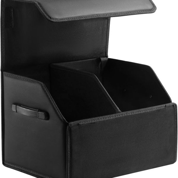 Car Trunk Organizer (for SUVs/Sedans), Leather Material, Magnetic Lid, Foldable & Adjustable, 16.5-Inch Size